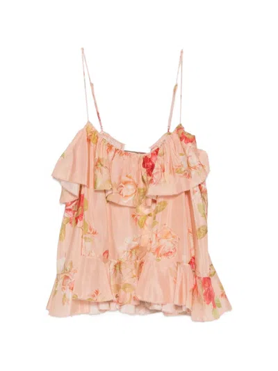 Zimmermann Roselight Frill Cami Top In Pink