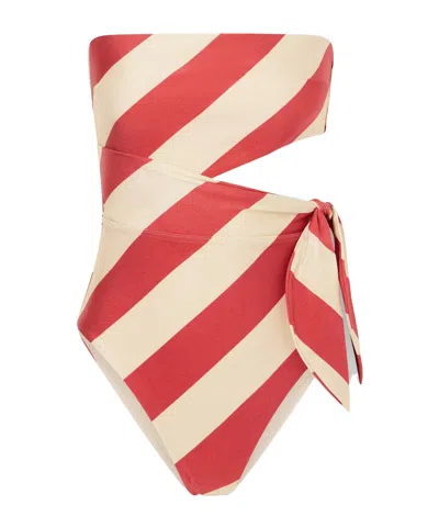Zimmermann Roselight Tie Bandeau Striped Swimsuit In Brown