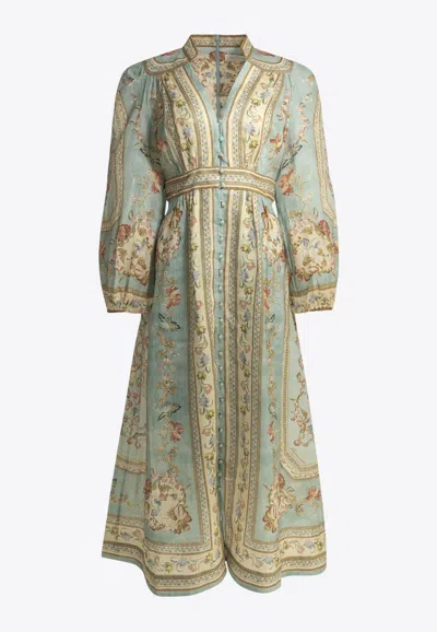 Zimmermann Roselight V-neck Floral Midi Dress In Multi