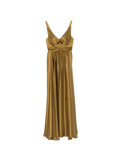 Zimmermann Silk Dress Cut Out Keyhole Pleated In Gold