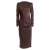 Zimmermann Ruched Drape Midi Dress In Brown Silk In Brown