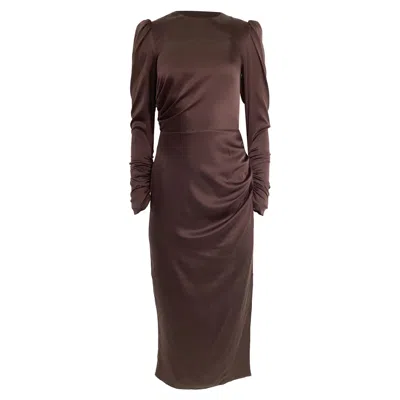 Zimmermann Ruched Drape Midi Dress In Brown Silk