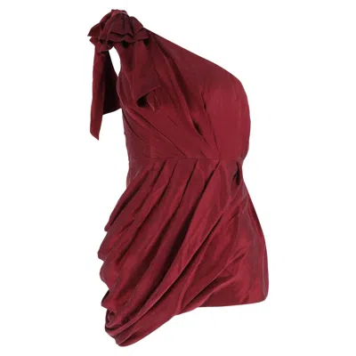 Zimmermann Ruched One-shoulder Mini Dress In Burgundy Silk In Red