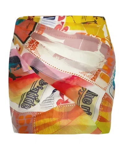 Zimmermann Ruched Printed Wrap-effect Silk-organza Mini Skirt In Multi