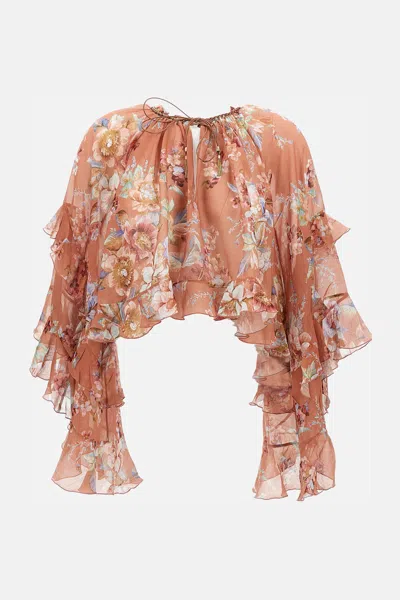 Zimmermann Ruffle Blouse In Brown