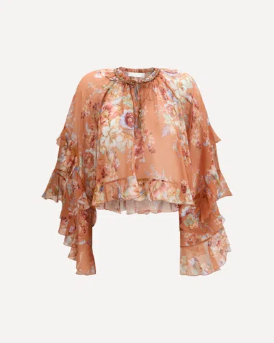 Zimmermann Ruffle Blouse In Orange