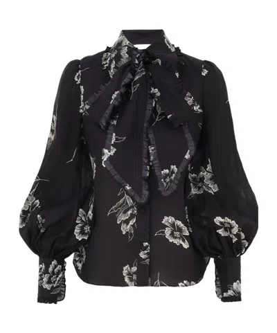 Zimmermann Ruffle Bow Shirt In Black