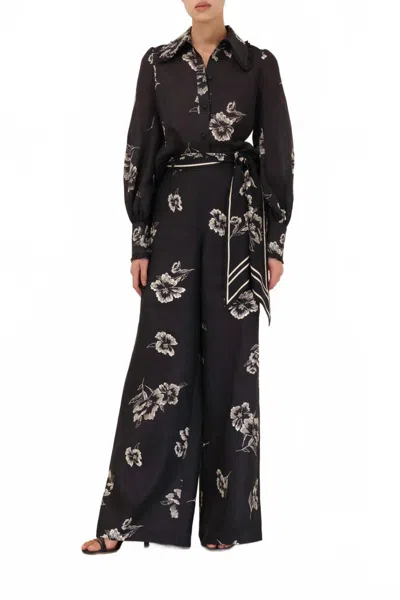 Zimmermann Ruffle Bow Shirt In Black Poppy