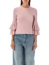 Zimmermann Ribbed Knit With Ruffled 3/4 Sleeves In Pink