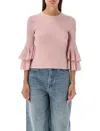 Zimmermann Ribbed Knit With Ruffled 3/4 Sleeves In Pink