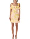 Zimmermann Golden Bow-detailed Open-back Ruffled Floral-print Linen Mini Dress In Pink Yellow