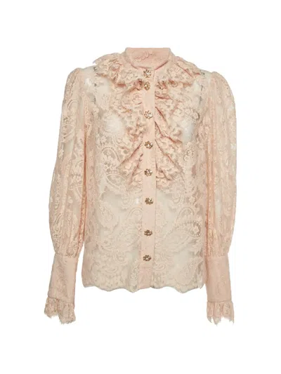 Pre-owned Zimmermann Ruffle Sheer Lace Blouse In Pink