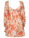 Zimmermann Minikleid Aus Einer Leinen-seidenmischung Mit Floralem Print Und Cut-outs In Cream/red