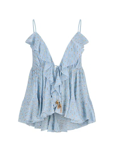 Zimmermann Ruffle Top In Blue