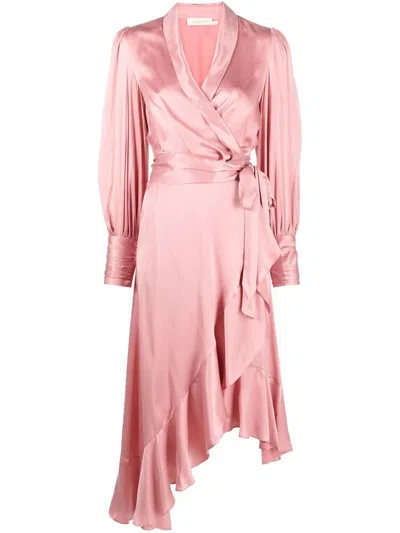 Zimmermann Ruffle-trim Silk Dress In Pink