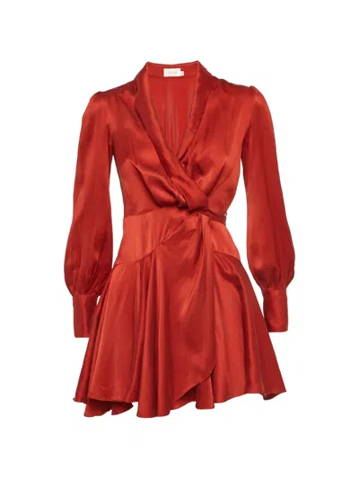 Pre-owned Zimmermann Ruffle Wrap Dress In Red