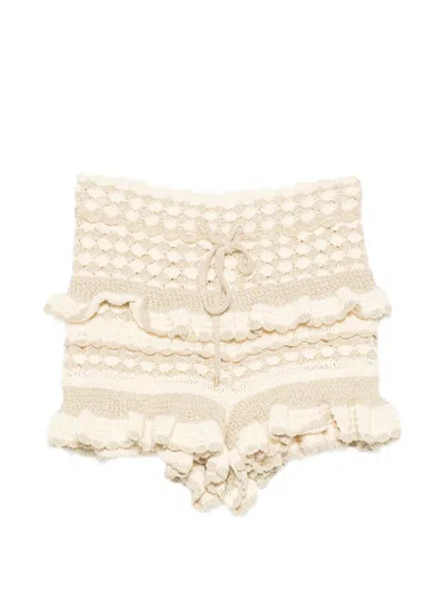 Zimmermann Ruffled Crochet-knit Shorts In Neutrals