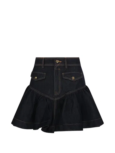 Zimmermann Ruffled Denim Mini Skirt In Blau