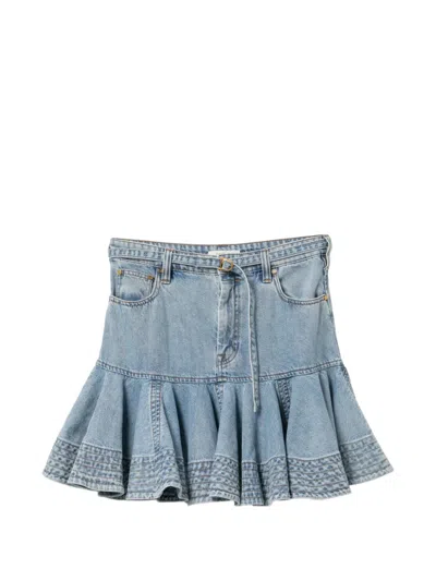 Zimmermann Ruffled Denim Skirt In Blue
