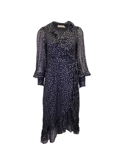 Pre-owned Zimmermann Ruffled Fil Coupé Midi Dress In Blue