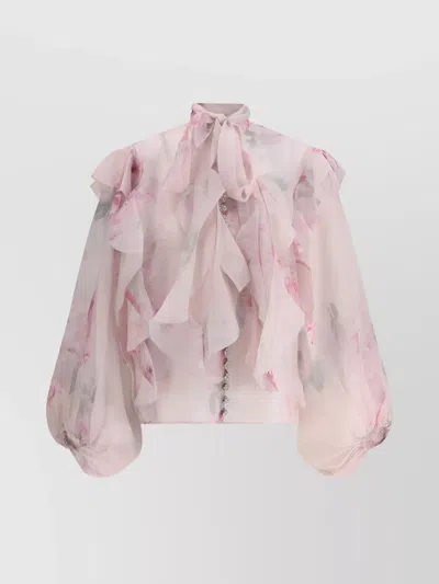 Zimmermann Blouse With Cruch Ruffles In Pink