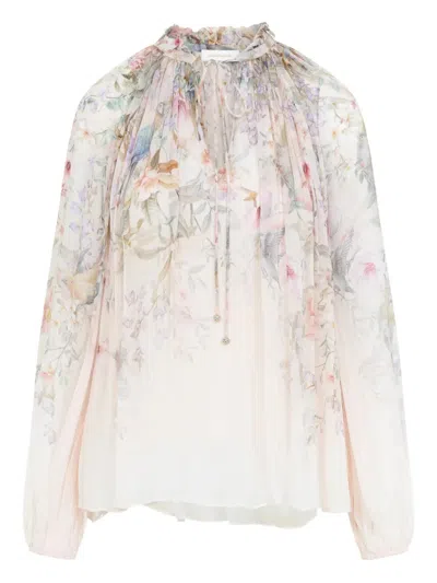 Zimmermann Ruffled Floral-print Blouse In Neutral