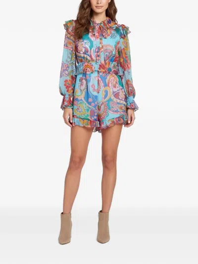 Pre-owned Zimmermann Ruffled Floral-print Playsuit In Blue