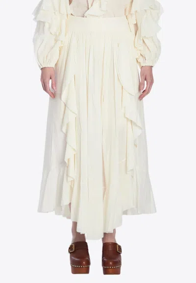 ZIMMERMANN RUFFLED HIGH-RISE MIDI SKIRT