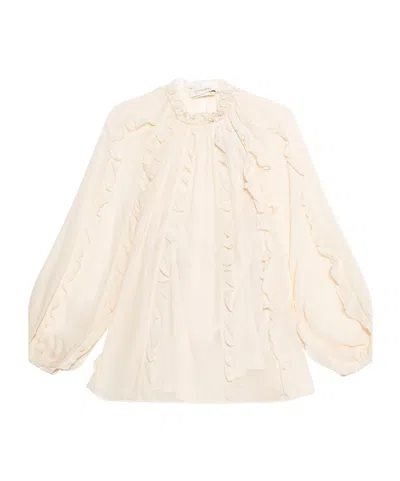 Zimmermann Ruffled High-neck Blouse In Neutral