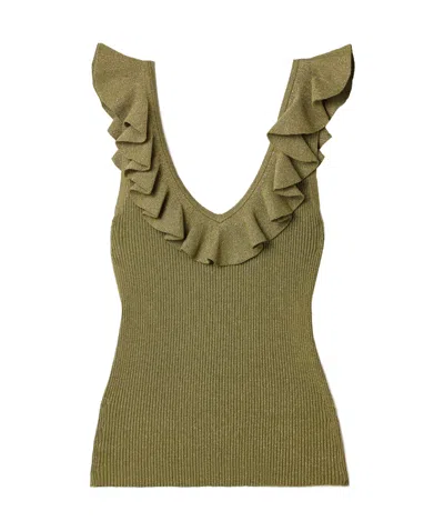 Zimmermann Wylie Ruffled Metallic Ribbed-knit Top In Green