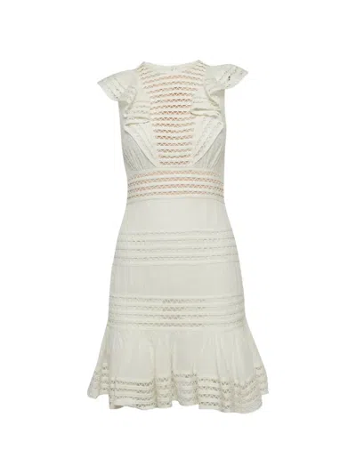 Pre-owned Zimmermann Ruffled Lace Midi Dress In White
