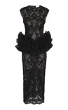 Zimmermann Ruffled Lace Peplum Midi Dress In Schwarz