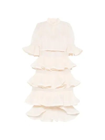 Zimmermann Ruffled Layered Midi Dress In Neutral
