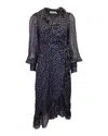 ZIMMERMANN RUFFLED MIDI DRESS IN METALLIC NAVY FIL COUPÉ SILK-BLEND CHIFFON