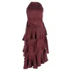 Zimmermann Ruffled Midi Halter Neck Dress In Burgundy Silk In Red