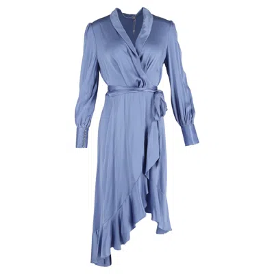 Zimmermann Ruffled Midi Wrap Dress In Blue Silk