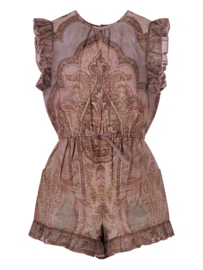 Zimmermann Kids' Ruffled Paisley-print Playsuit In Brown