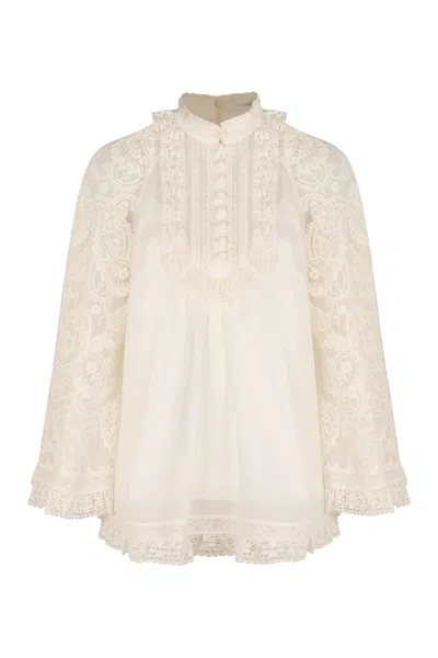Zimmermann Ruffled Ramie Blouse In White