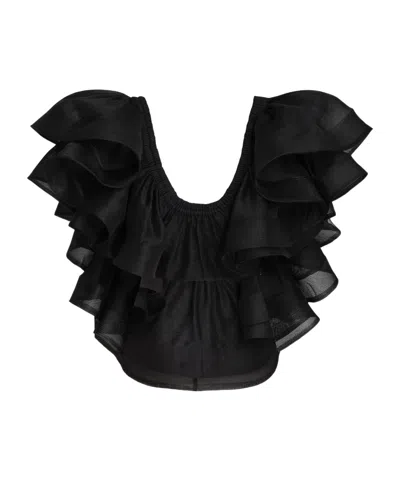 Zimmermann Ruffled Scoop-neck Crop Top In Black