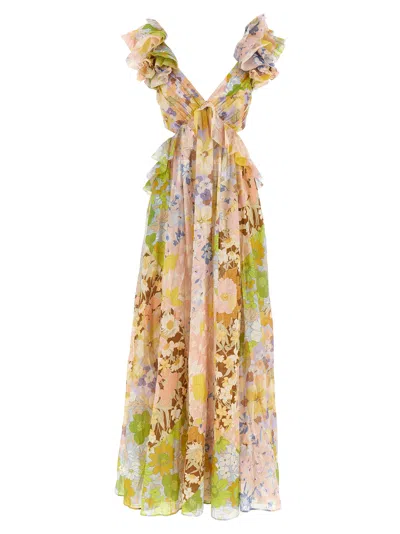 Zimmermann Ruffled Shoulder Dress In Multicolour