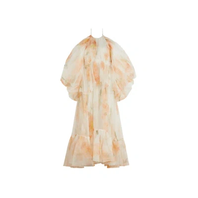 Zimmermann Cold-shoulder Ruffled Floral-print Silk-organza Maxi Dress In Ivory