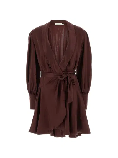 Zimmermann Ruffled Silk Mini Dress In Brown