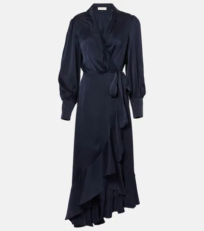 Zimmermann Robe Midi Portefeuille En Soie In Black