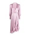 Zimmermann Long-sleeve Wrap Silk Midi Dress In Pink
