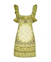 Zimmermann Matchmaker Cutout Ruffled Printed Linen Mini Dress In Green