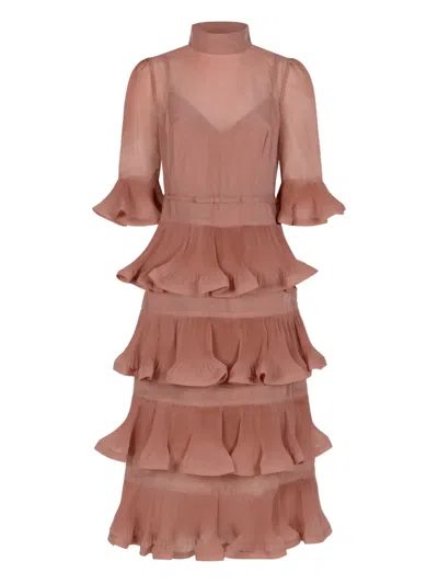 Zimmermann Ruffled Tiered Dress In Pink
