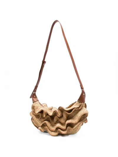 Zimmermann Ruffled Woven Shoulder Bag In Purple