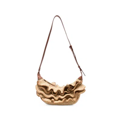 Zimmermann Ruffled Woven Shoulder Bag In Neutrals