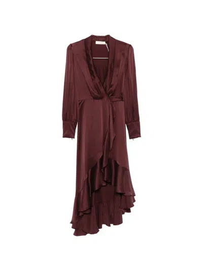Zimmermann Silk Wrap Midi Dress In Burgundy
