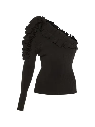 Pre-owned Zimmermann Ruffle-detail One-shoulder Top In Black
